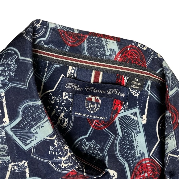 Phat Farm Men’s Blue XL Short Sleeve Shirt All Over Logo Print in EUC - Picture 6 of 10